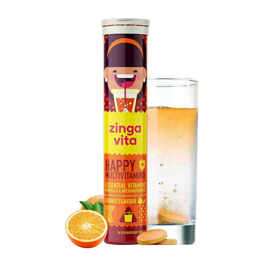 Zingavita Happy Multivitamin Effervescent Tablets for Kids (Orange Flavor) | Grocsy