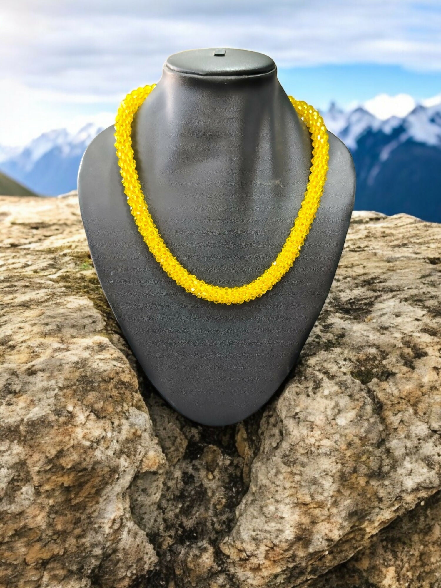 Inhanns Noor-E-Jalwa – Handmade Crystal Bead Necklace -Adjustable - Yellow Only Necklace | Grocsy