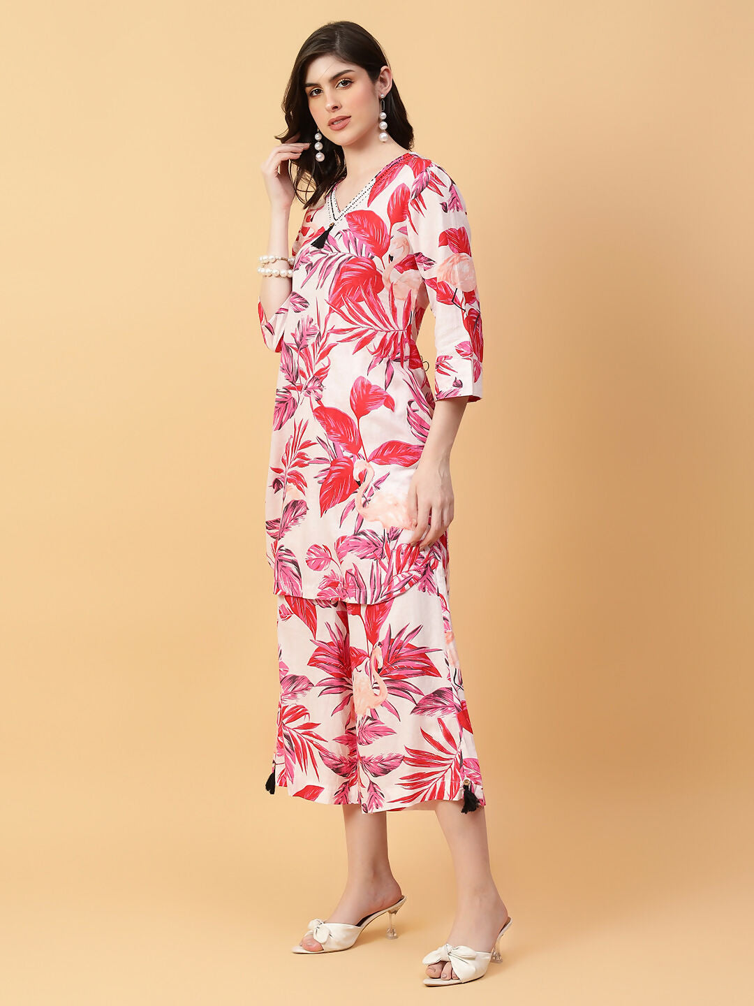 Joban Fashion Red Cotton Printed & Hand Work Co-ord Set | Grocsy