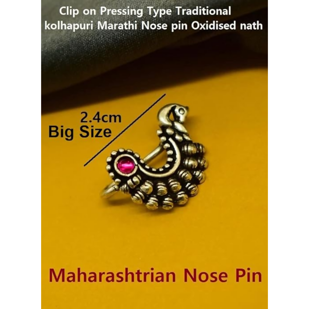 Thanu's Craft Maharashtrian Nath Clip on Marathi Nose ring without Piercing Oxidized nose Pin | Grocsy