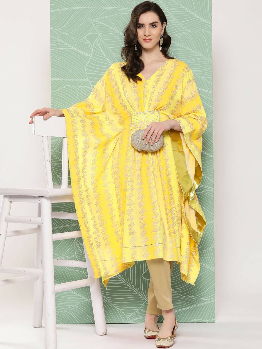 Ahalyaa Women's Traditional Wear kaftan Kurta - Yellow | Grocsy