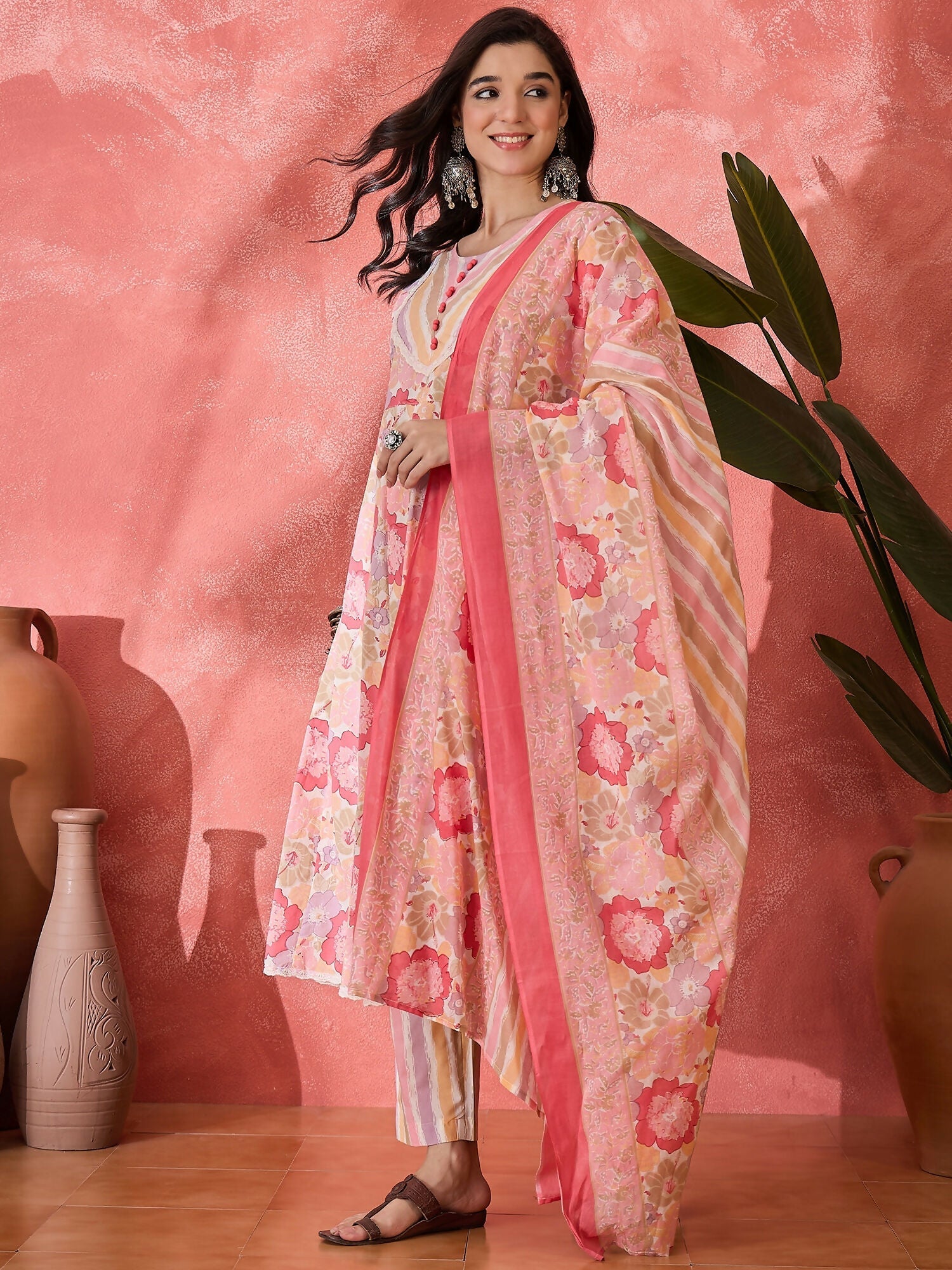Joban Fashion Printed Pink Pure Cotton Kurta Set | Grocsy