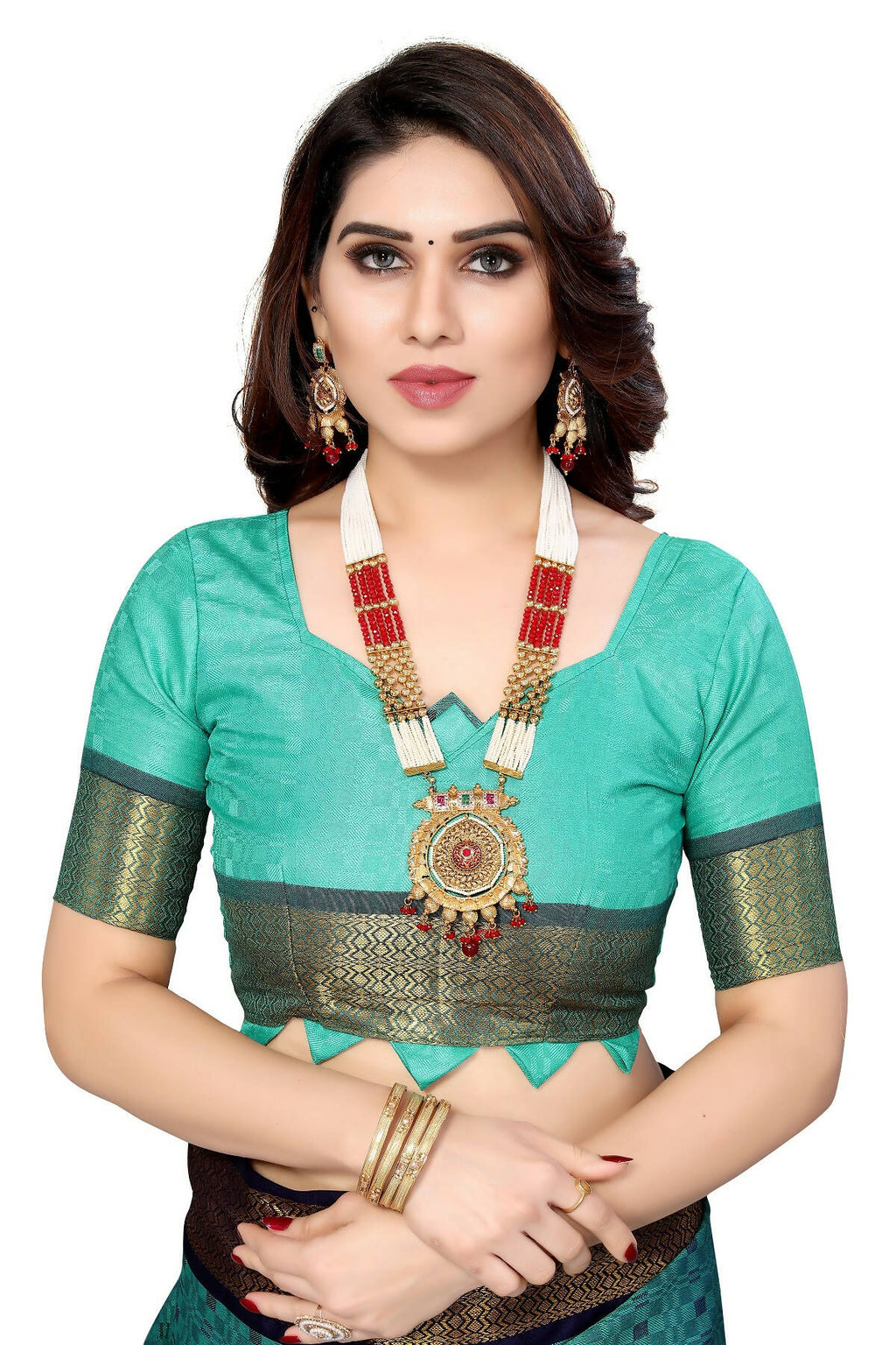 Vamika Weaving Rama Green Cotton Silk Saree | Grocsy