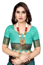 Vamika Weaving Rama Green Cotton Silk Saree | Grocsy