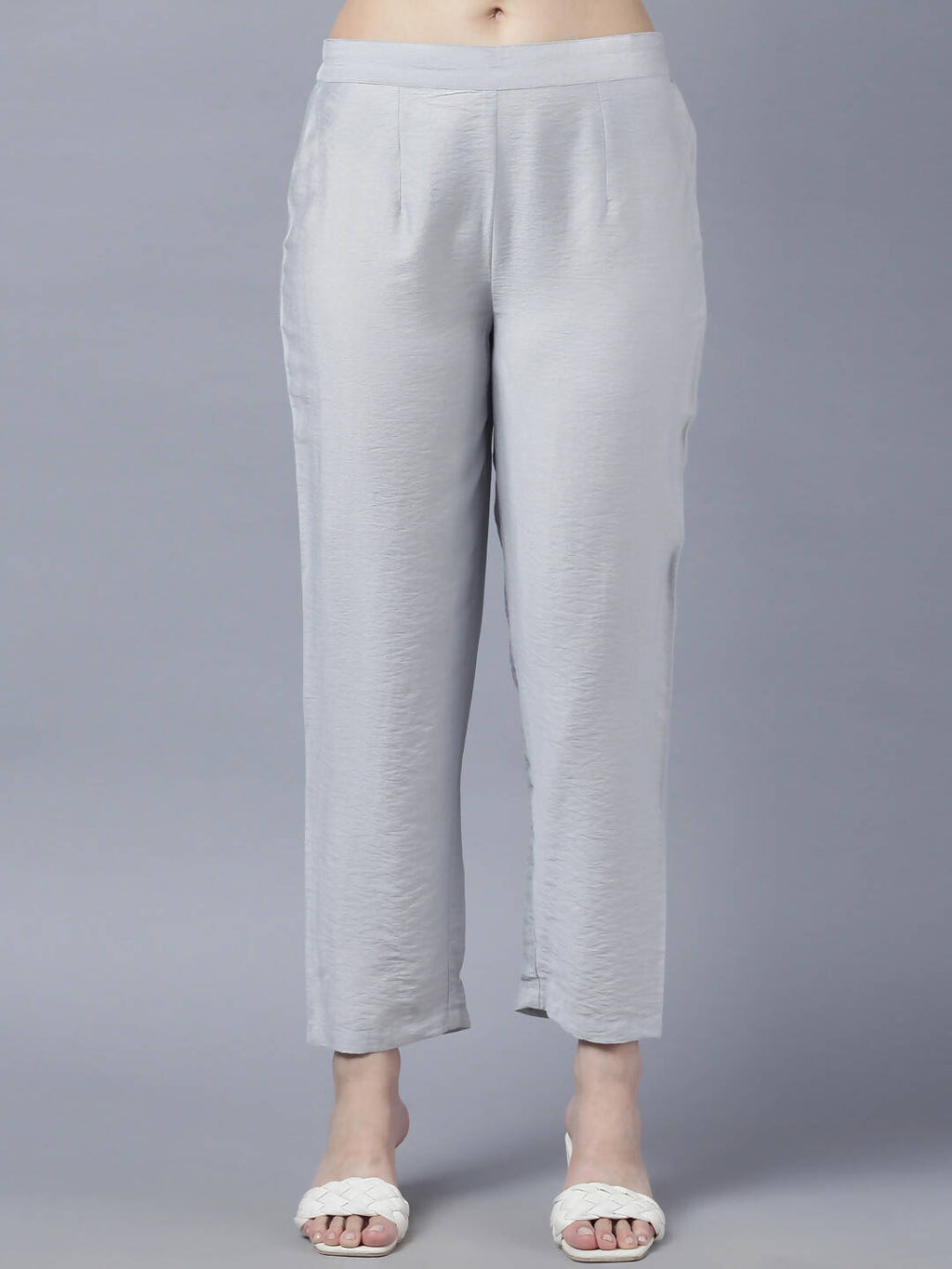 Myshka Stylish Grey Viscose 3/4 Sleeve Women's Kurta Pant Set | Grocsy
