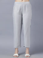 Myshka Stylish Grey Viscose 3/4 Sleeve Women's Kurta Pant Set | Grocsy