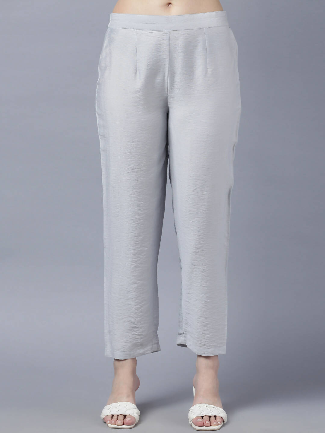 Myshka Stylish Grey Viscose 3/4 Sleeve Women's Kurta Pant Set | Grocsy