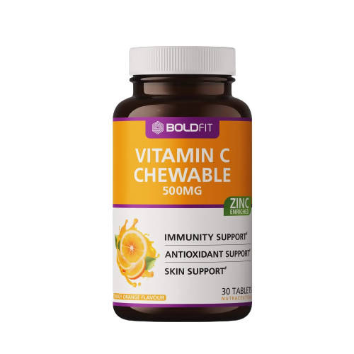 Boldfit Vitamin C 500mg Chewable Tablets (Tangy Orange Flavor) | Grocsy