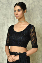 Black Silk Stripe Saree With Blouse Piece - Purvi | Grocsy