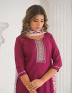 Festive Ethnic Viscose Chanderi Maroon Stitched Suit With Dupatta - Rashmika | Grocsy