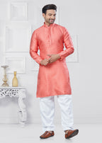 Joban Fashion Men's Jacquard Silk Pink Printed Kurta Pyjama set | Grocsy