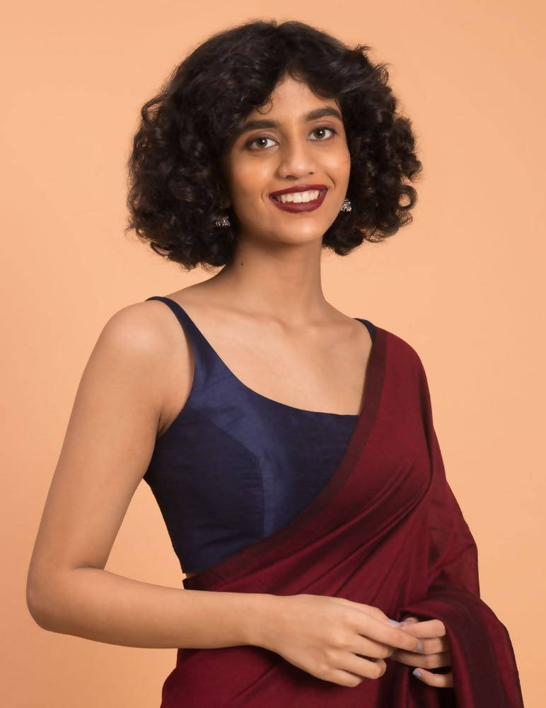 Suta Purple Maroon Colourblocked Cotton Acrylic Saree | Grocsy