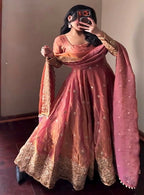 Teeya Creation Peach Festive Wear Heavy Border Anarkali Gown Suit | Grocsy