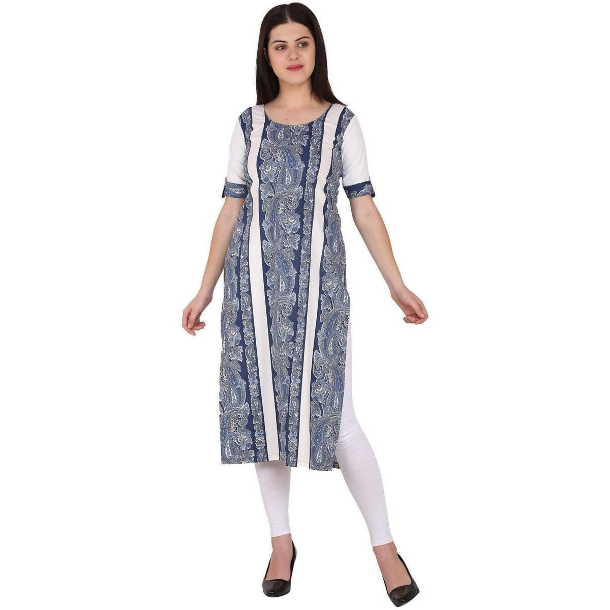 Kanoor Womens Blue Coloured Cotton Straight Kurti | Grocsy