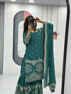 Teeya Creation Womens New Heavy Fox Georgette Fabric With Heavy Embroidery Work Light-Green Kurta Set | Grocsy