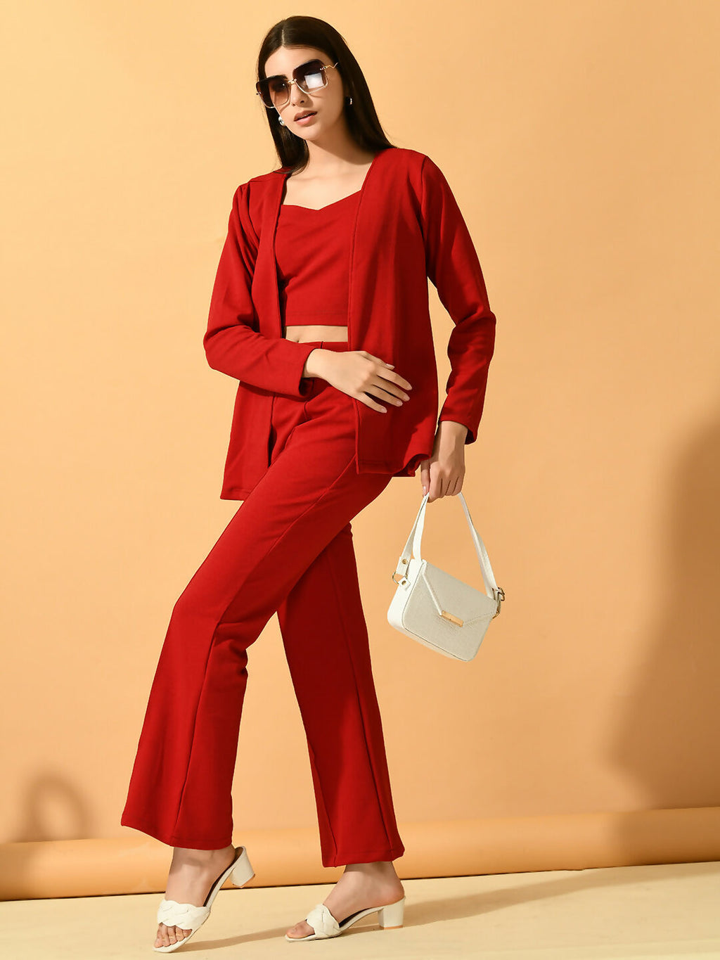 Myshka Women's Red Solid Solid Jacket | Grocsy