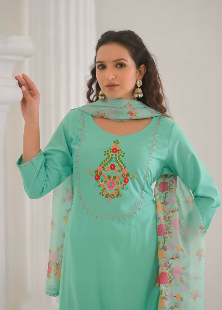 Ethnic Festive Wear Reyon Slub Tile Stitched Suit With Dupatta - Tanisha | Grocsy