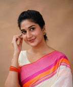 Exclusive Collection Off White Beautiful Khadi Cotton Handloom Saree | Grocsy