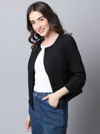 Even Apparels Black Linen Cotton Open Front Statement Women's Jacket | Grocsy