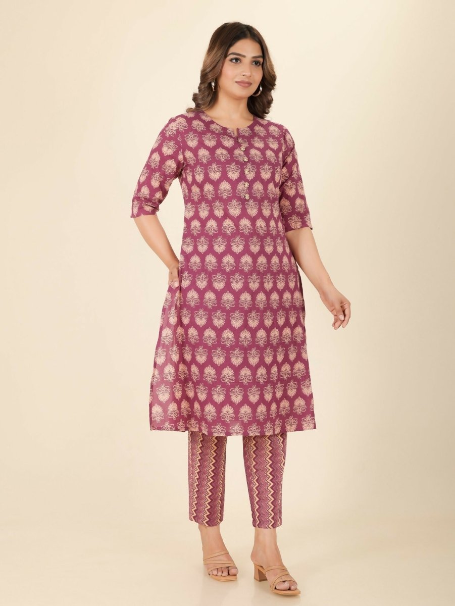 Aramya Pink Soft Cotton Floral Print A-line Kurta Set for Women | Grocsy
