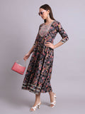 Joban Fashion Black Cotton Floral Printed & Embroidery Work Anarkali Dress | Grocsy
