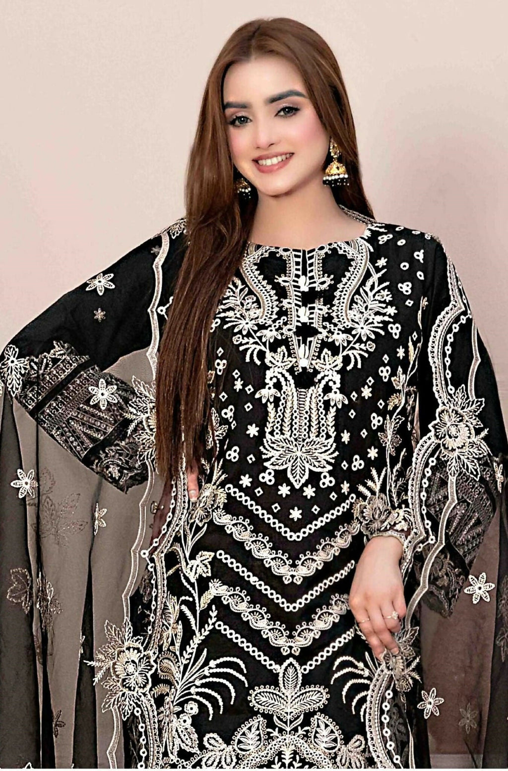 Anaita Black Faux Georgette Stitched Suit with Embroidery Work | Grocsy