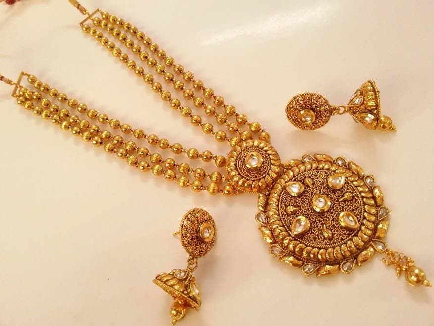 Antique Designer Gold Necklace Set | Grocsy