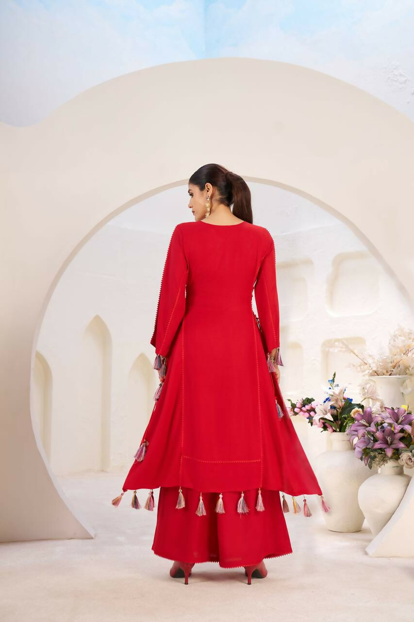 The52 Women's Gorgeous Rayon Fabric Thread Work Straight Kurta Palazzo Set | Grocsy