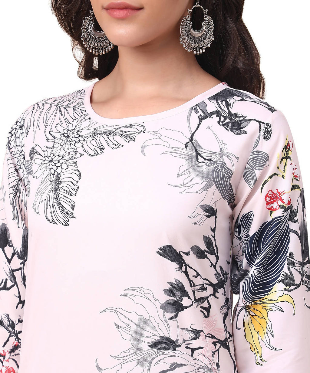 Vamika Cream French Crepe Printed Party Wear/Casual Wear Kurti | Grocsy