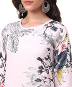 Vamika Cream French Crepe Printed Party Wear/Casual Wear Kurti | Grocsy