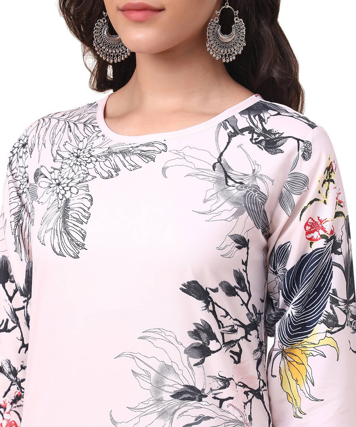 Vamika Cream French Crepe Printed Party Wear/Casual Wear Kurti | Grocsy