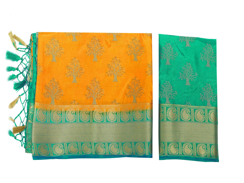 Mimosa Women's Gold Kanchipuram Silk Saree | Grocsy