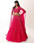Jyoti Fashion Women's Rani Pink Double Layer Net Sequins Designer Lehenga Choli Set | Grocsy