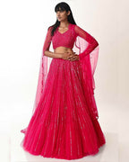 Jyoti Fashion Women's Rani Pink Double Layer Net Sequins Designer Lehenga Choli Set | Grocsy