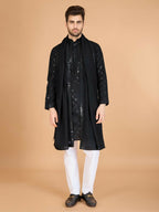Vastranavya Black Exclusive Festival Wear Viscose Silk Thread & Sequence Embroidered Work Kurta with Dupatta | Grocsy