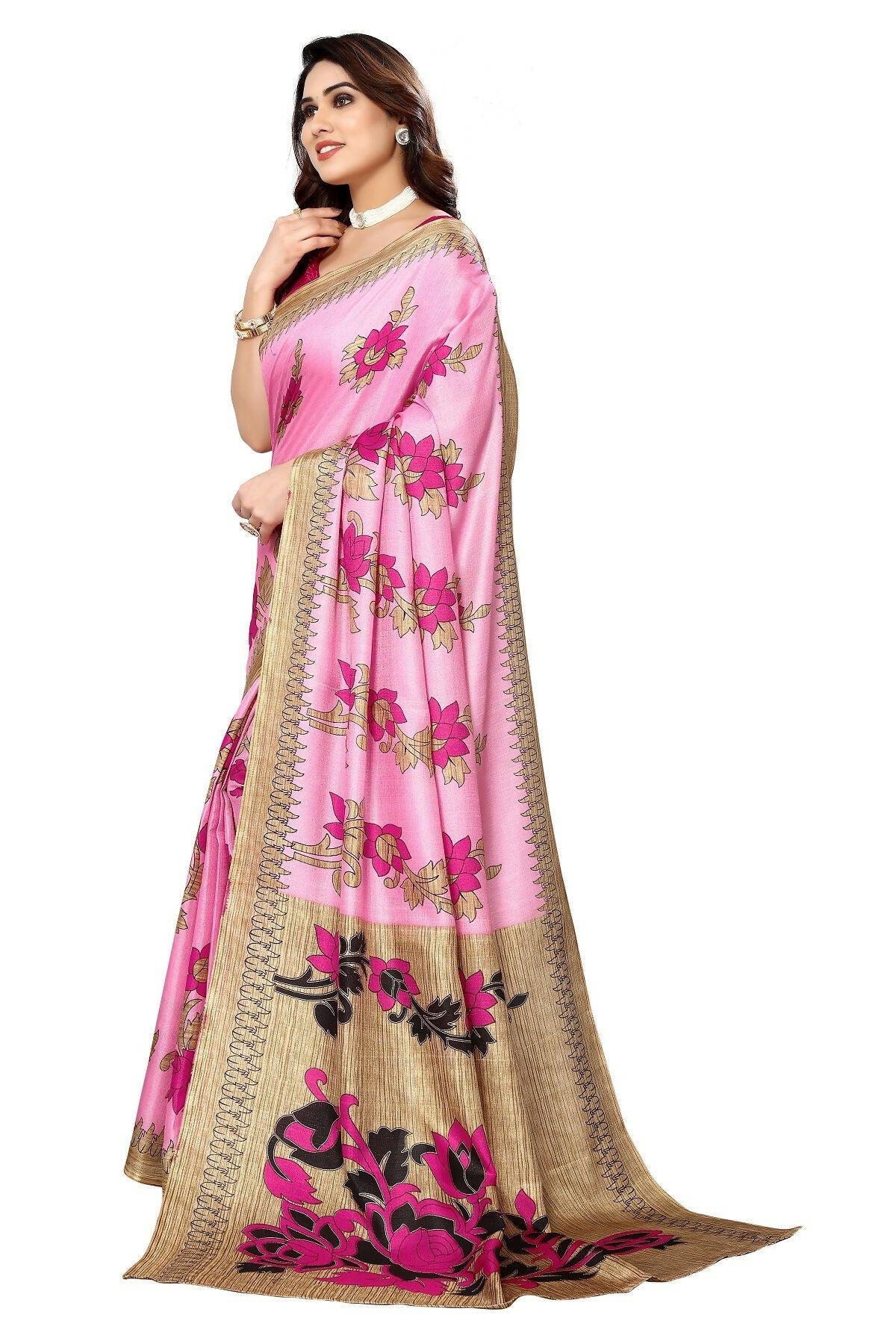 Vamika baby pink Printed Art Silk Saree | Grocsy