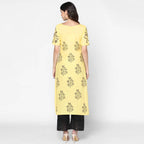 Cheera Hand Block Print Pale Yellow & Black Straight Kurta With Palazzo (MAAI-082K) | Grocsy