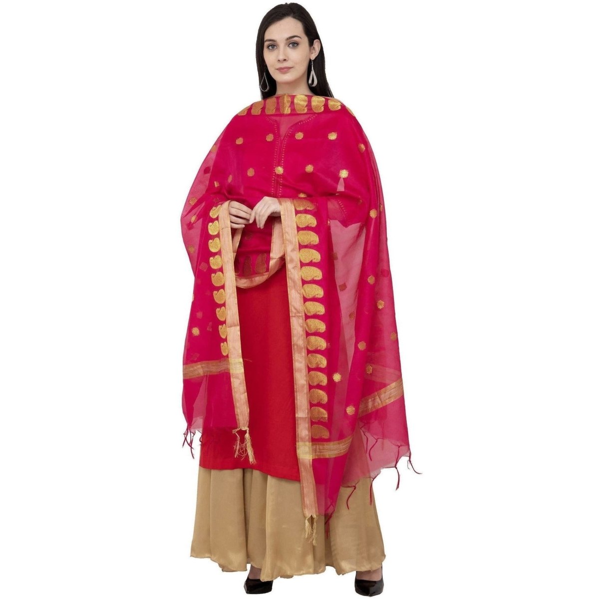 A R Silk VNS Ambi Booti Fancy Dupatta Color Rani Dupatta or Chunni | Grocsy