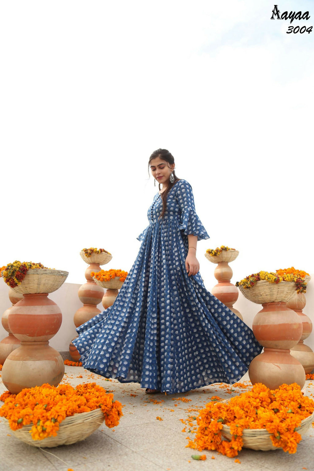 Aayaa Pure Ab Cotton Gown With Heavy Digital Print - Multi Color | Grocsy