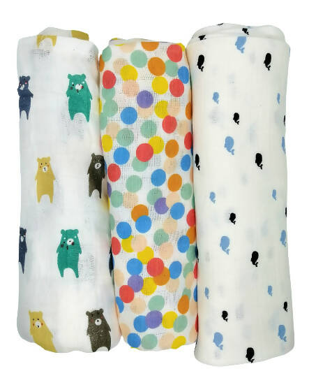 Kindermum Organic Cotton Muslin Swaddle Blanket 110 Cm X 110 Cm - Set Of 3 | Grocsy