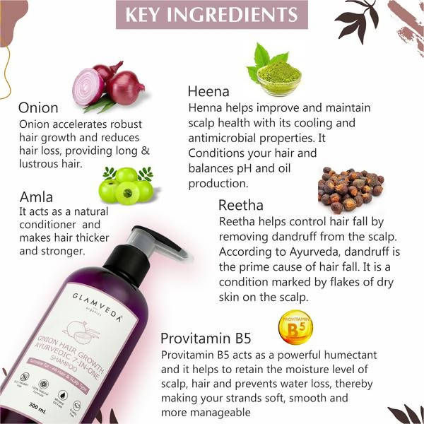Glamveda Onion Hair Growth Ayurvedic 7 In One Shampoo | Grocsy
