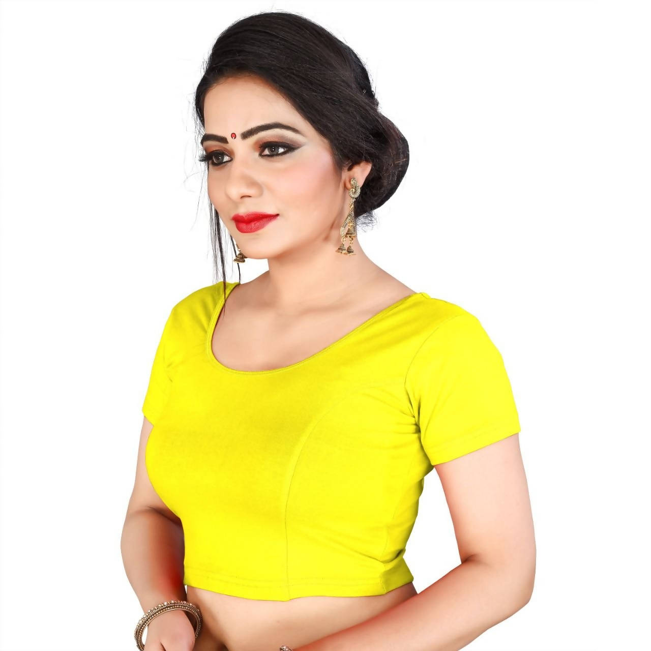 Vamika Yellow Lycra Plain Blouse | Grocsy
