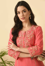 Joban Fashion Coral Cotton Rayon Kurta Set | Grocsy