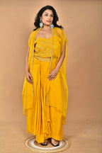 Morchari Women Hand Embroidery Crop Top-Yellow | Grocsy