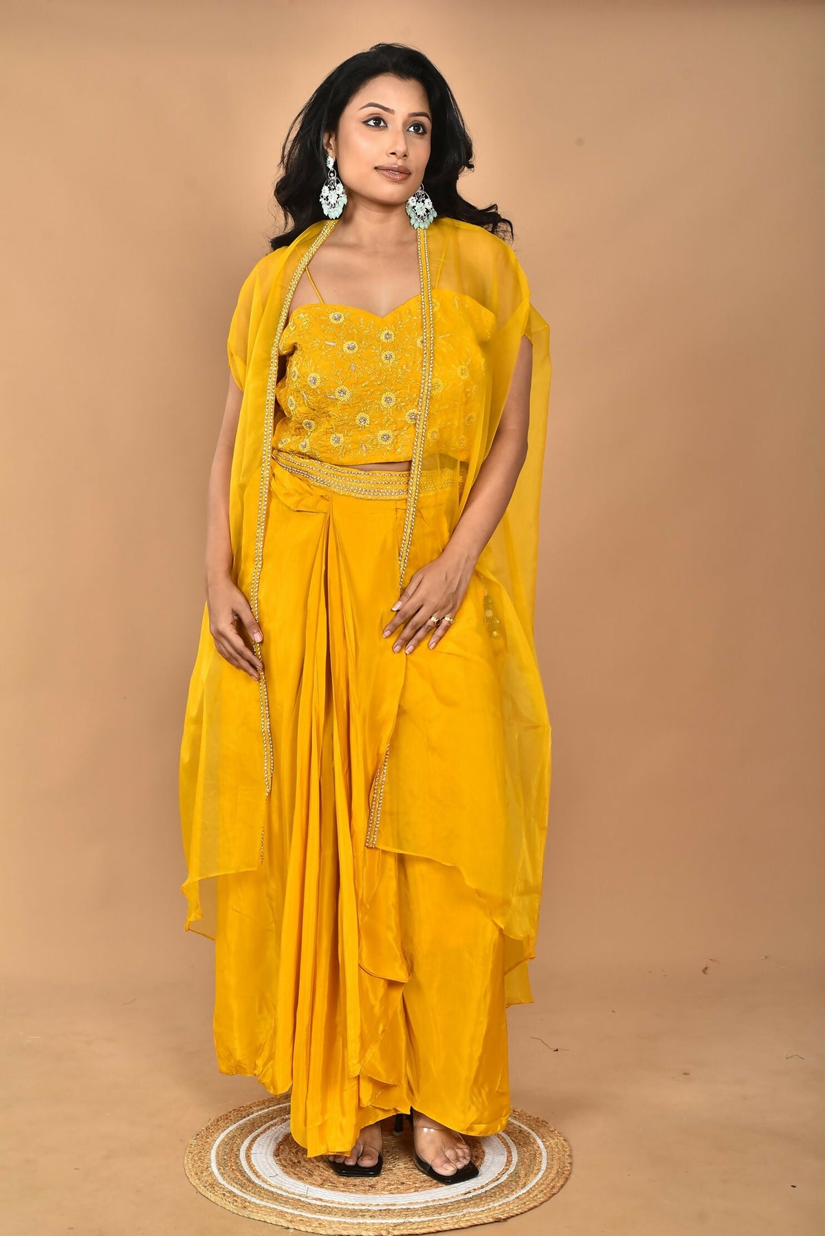 Morchari Women Hand Embroidery Crop Top-Yellow | Grocsy