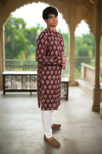 Souchii Men Burgundy Pure Cotton Ethnic Motif Printed Straight Kurta | Grocsy