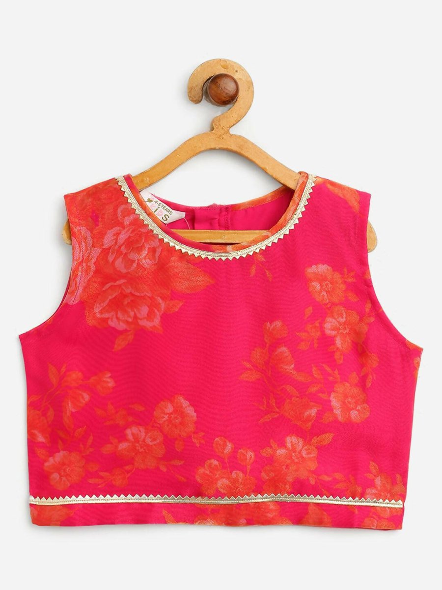 Ahalyaa Pink Organza Digital Print Kids Lehenga Choli For Girls | Grocsy