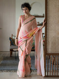 Suta Peach Floral Pure Cotton Saree | Grocsy