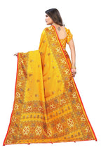 Vamika Yellow Jute Silk Mirror Work Saree | Grocsy
