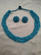 Inhanns Vibrant Handmade 20 Layers Beaded Necklace With Matching Earrings - Sky Blue | Grocsy